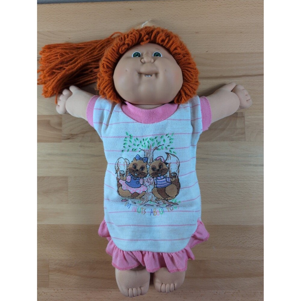 Vintage Cabbage Patch Kids Doll 1986 Red Yarn Hair Green Eyes Pajama Shirt